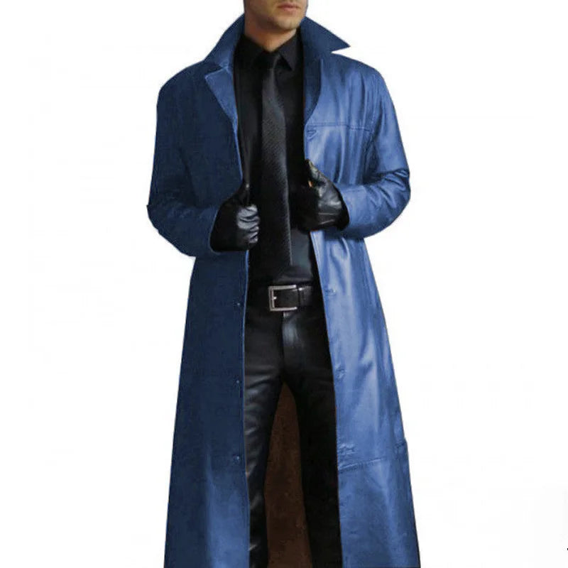 Veste en Cuir Homme Longue – Style Trench Urbain et Coupe Droite