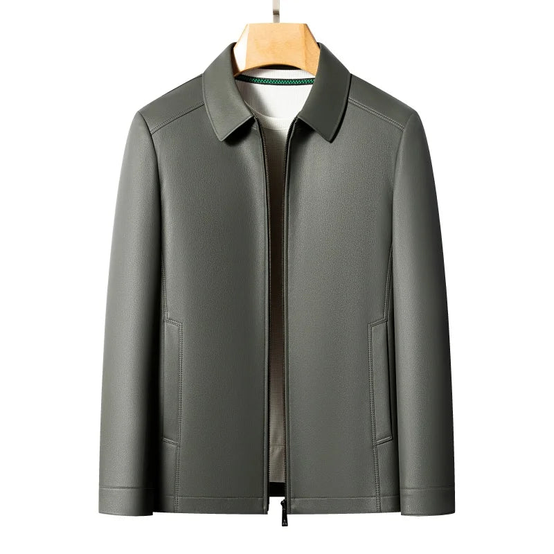 Veste en Cuir Homme Élégante – Coupe Droite et Style Décontracté