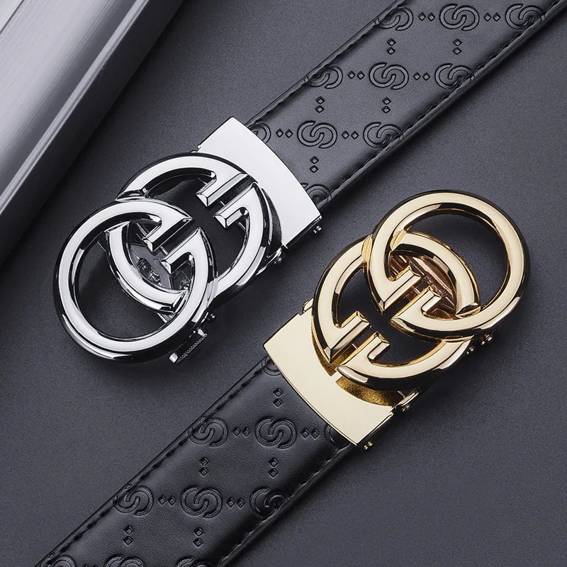 Ceinture en Cuir Homme à Boucle Automatique – Détail Graphique et Style Moderne