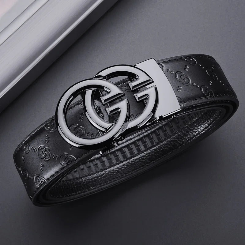 Ceinture en Cuir Homme à Boucle Automatique – Détail Graphique et Style Moderne
