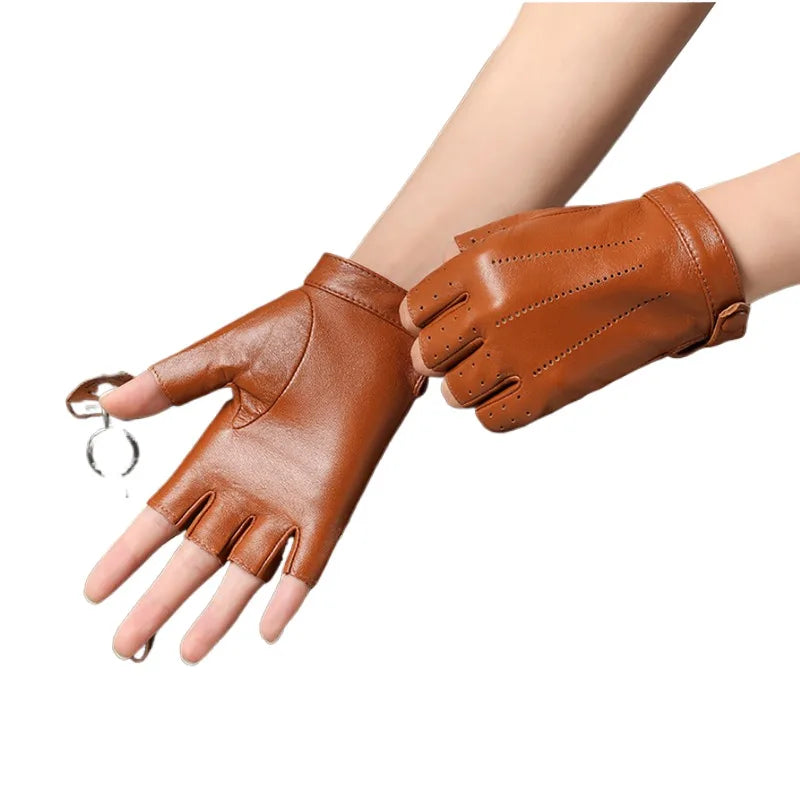 Gants en Cuir Femme Demi-Doigts – Style Élégant et Coupe Ajustée